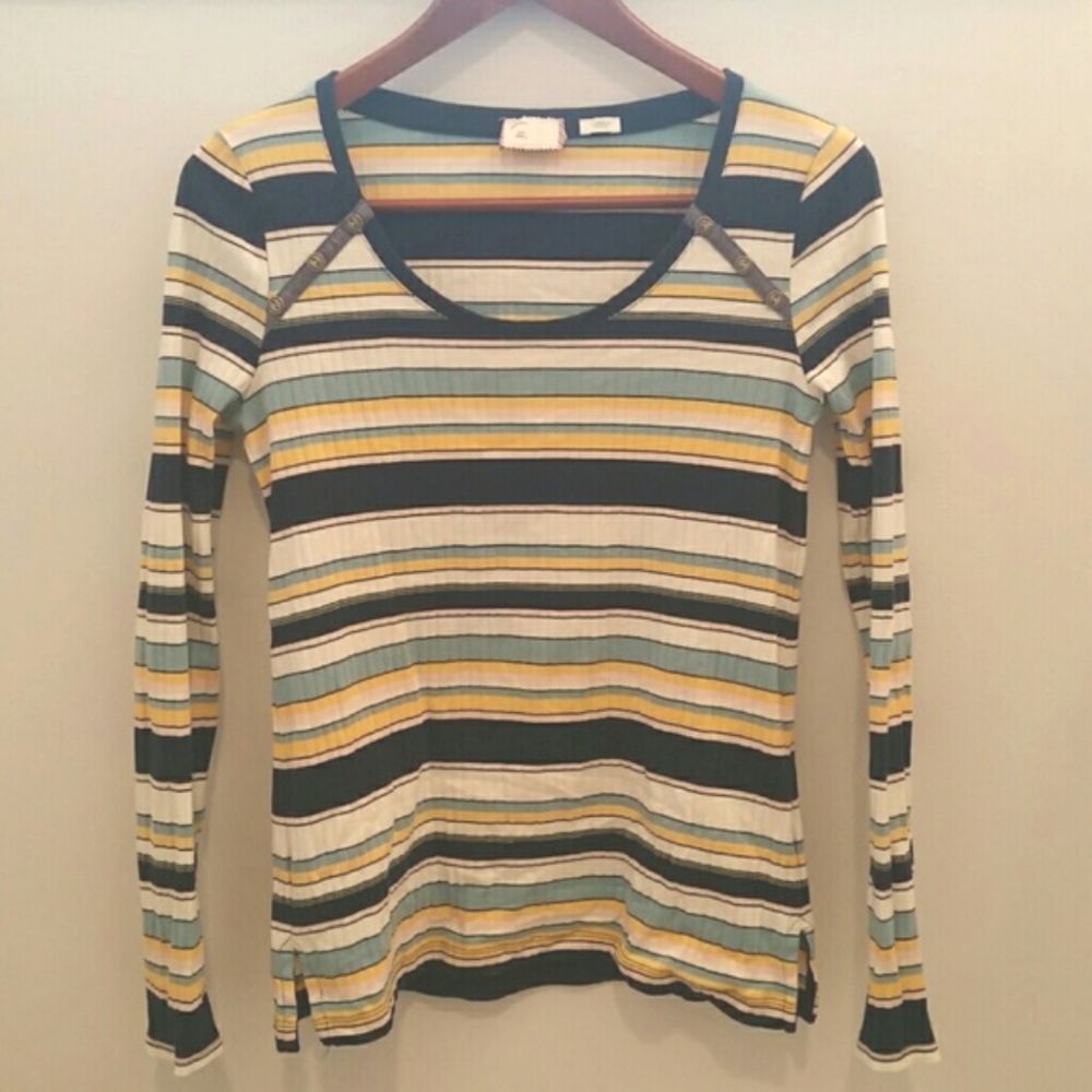 Anthropologie Postmark Striped Ribbed Top Small